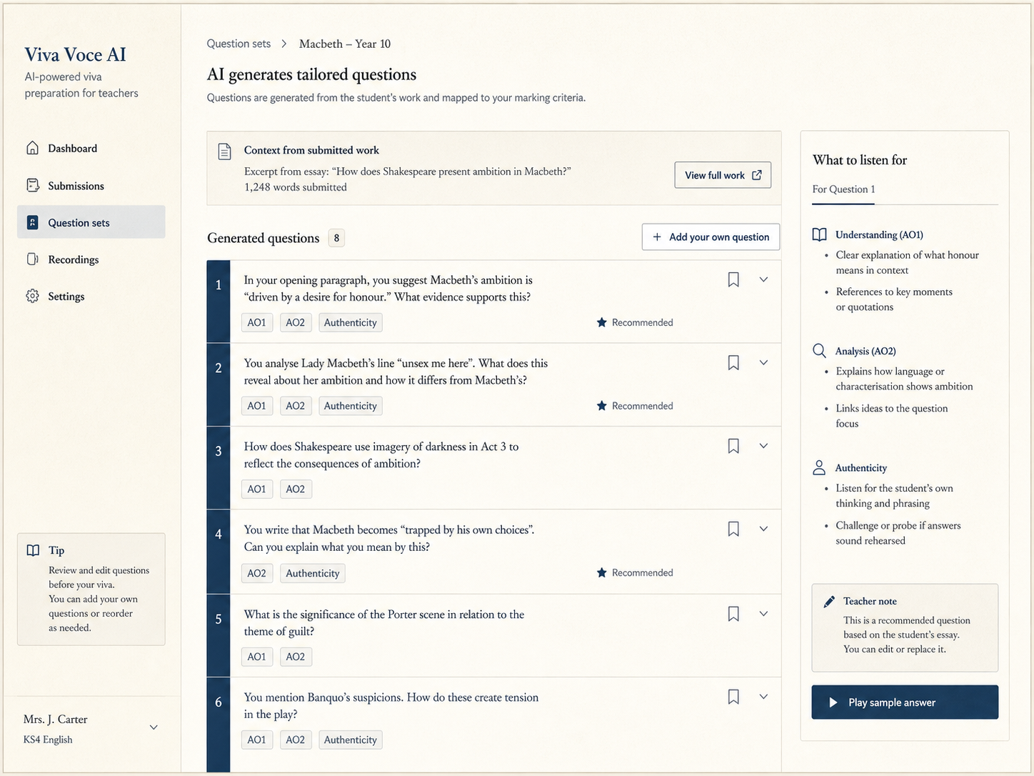 Illustration: AI generates tailored questions